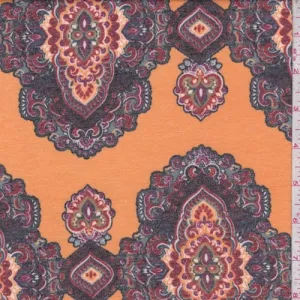 Marigold/Navy Medallion Double Brushed French Terry Knit Fabric