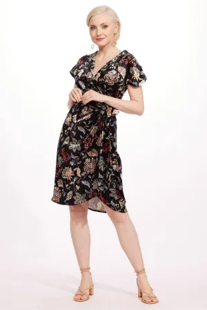 Marika Dress - Floral Velvet Cross Straps Relaxed Design Trendy Fit Marika Dress - Floral Velvet