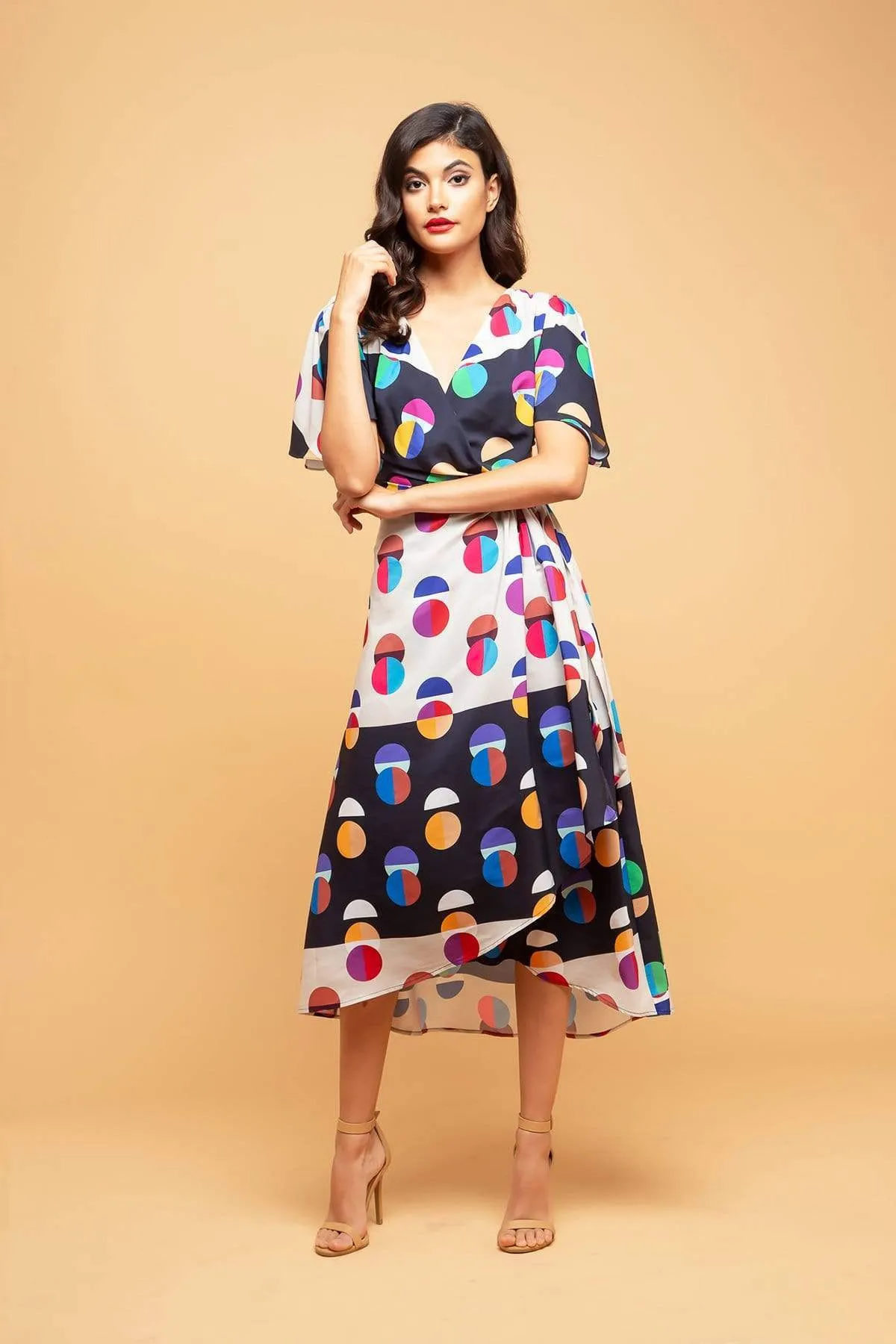 Marika Faux Wrap Dress With Dolman Sleeves - Miro Dot New York