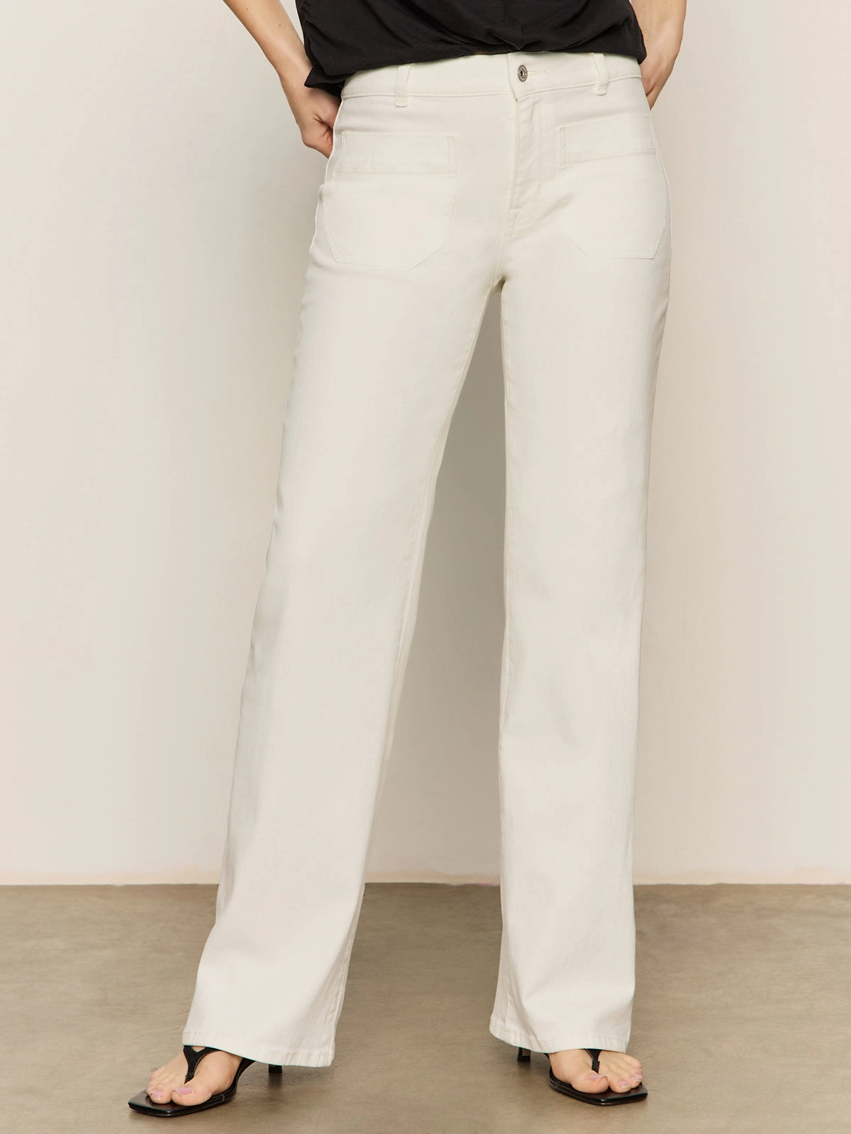 Marine Full Length Semi High Rise Jeans Bleached White Sleek lines