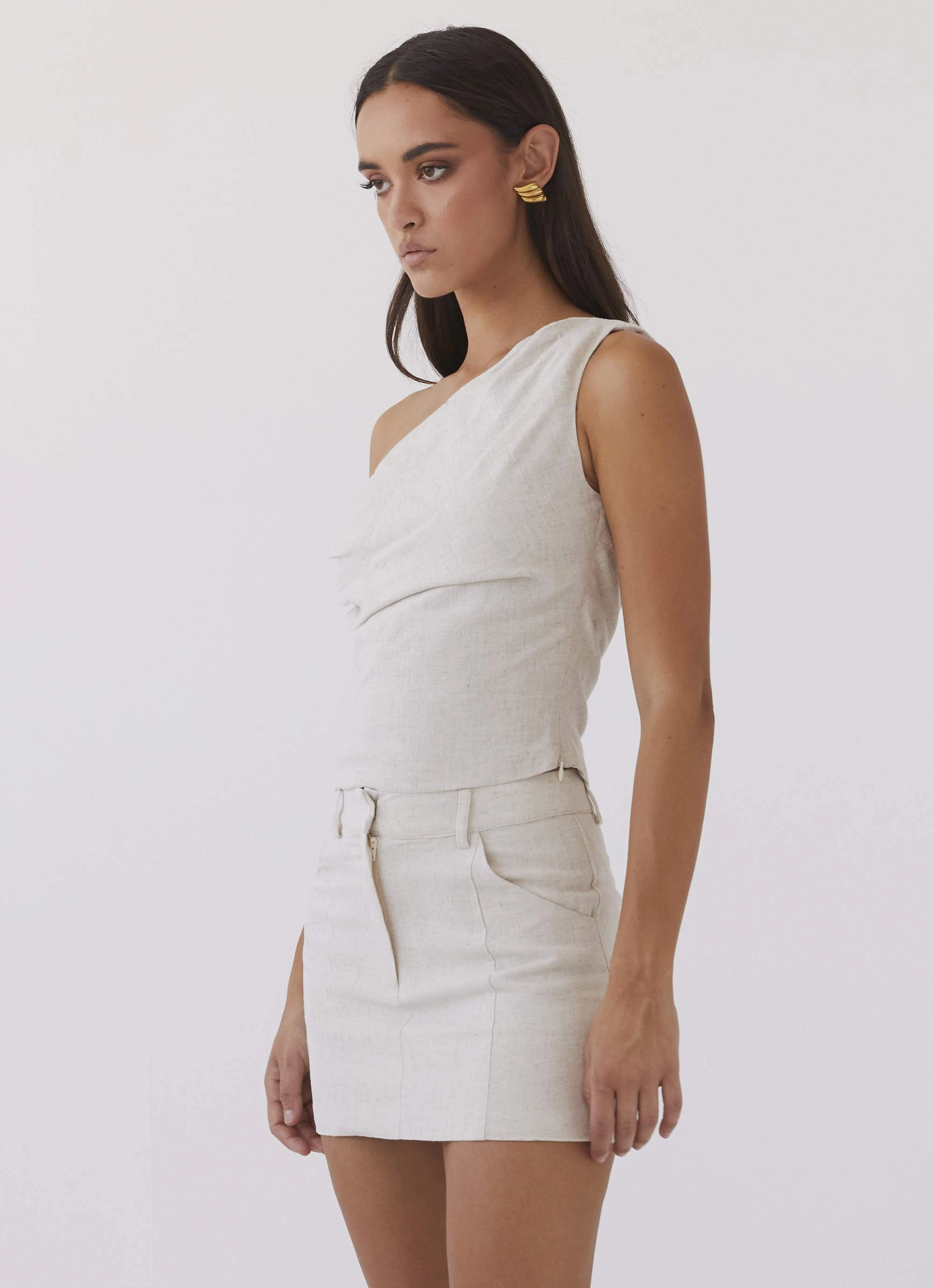 Marissa Linen Mini Skirt - Oatmeal Core Basic