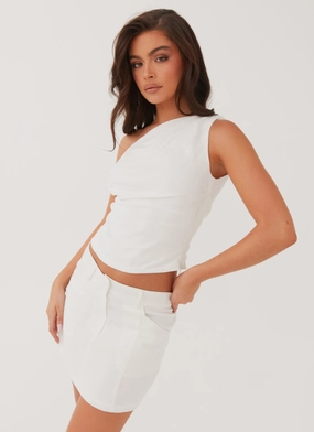 Marissa Linen Mini Skirt - White Chic Design Marissa Linen Mini Skirt - White Tapered Cut