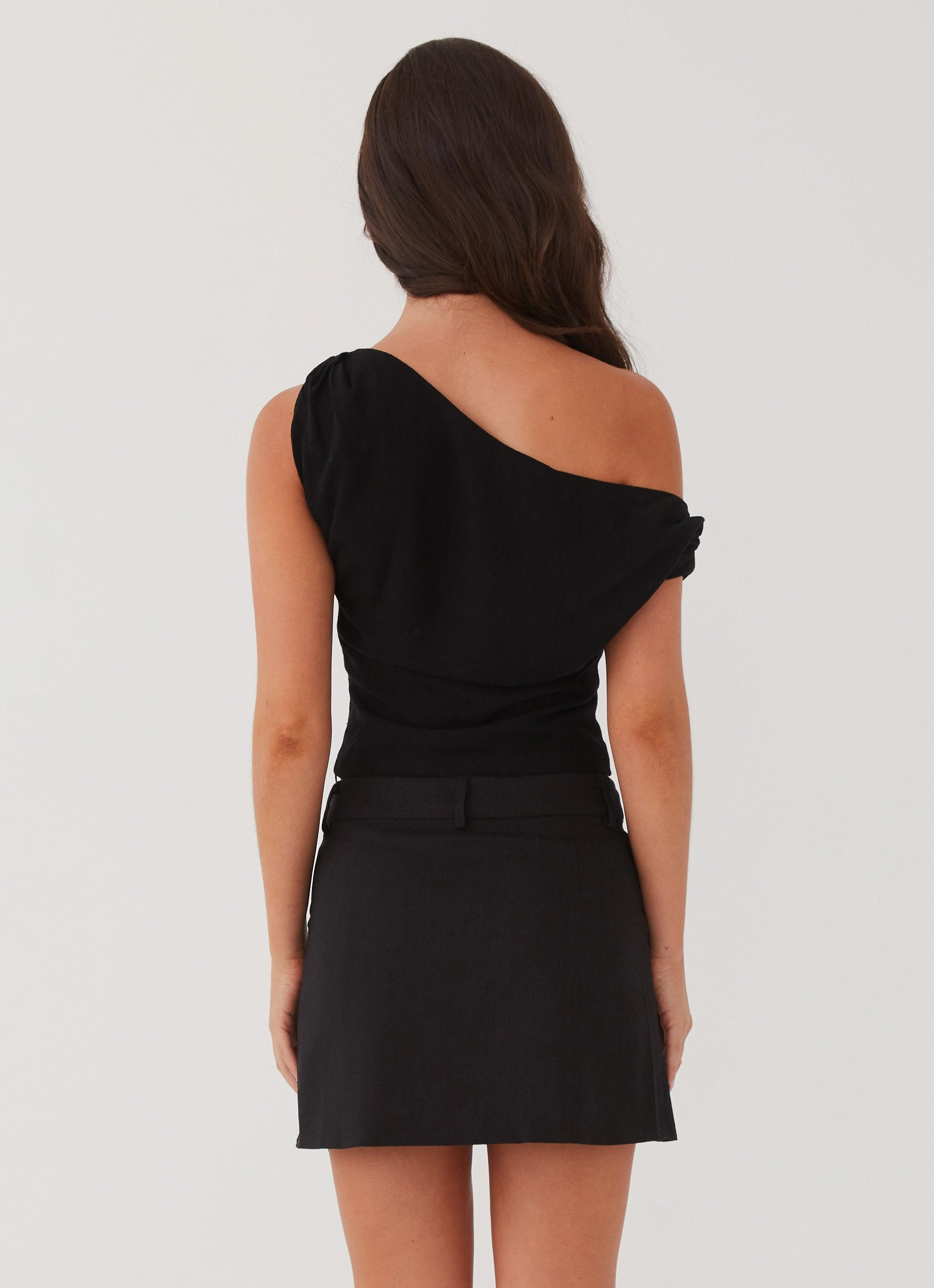 Marissa Linen One Shoulder Top - Black Ethically Sourced Yarn