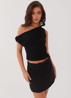 Marissa Linen One Shoulder Top - Black DurableStitching V-neck Shirt Comfortable Cut Marissa Linen One Shoulder Top - Black