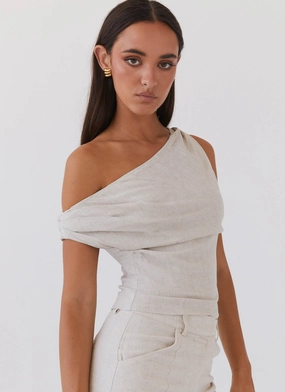 Marissa Linen One Shoulder Top - Oatmeal AntiStatic Lining Marissa Linen One Shoulder Top - Oatmeal Abrasion Resistant Fabric WrinkleFree Finish