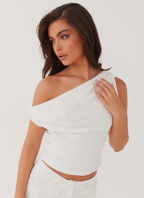 Marissa Linen One Shoulder Top - White Chic Appeal Marissa Linen One Shoulder Top - White Subtle Finish