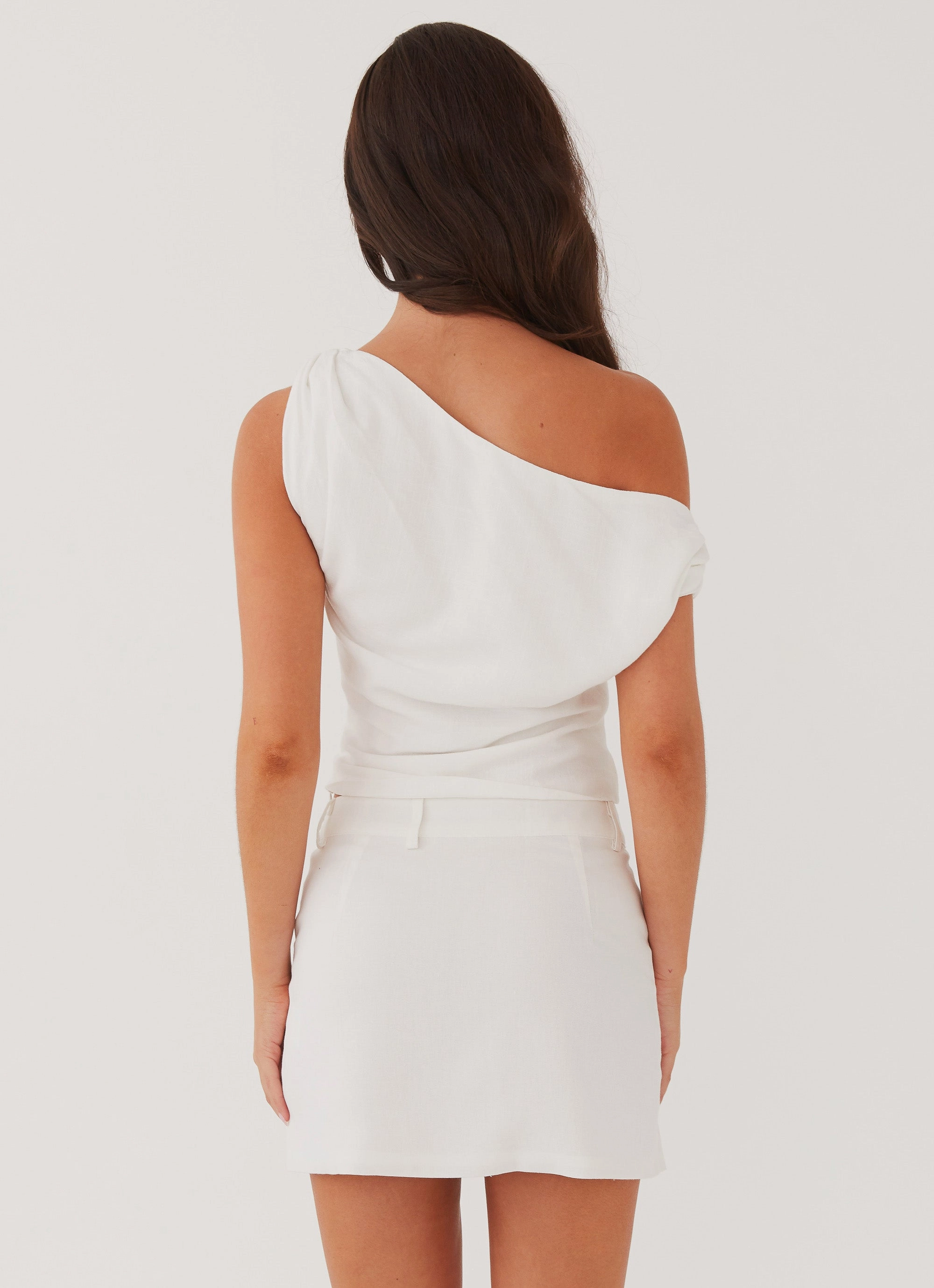 Marissa Linen One Shoulder Top - White Fresh Energy
