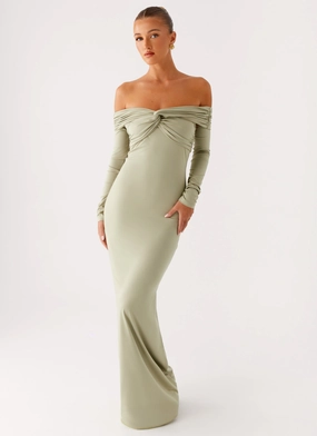 Marla Long Sleeve Maxi Dress - Sage Easy Maintenance Smart Detail Marla Long Sleeve Maxi Dress - Sage