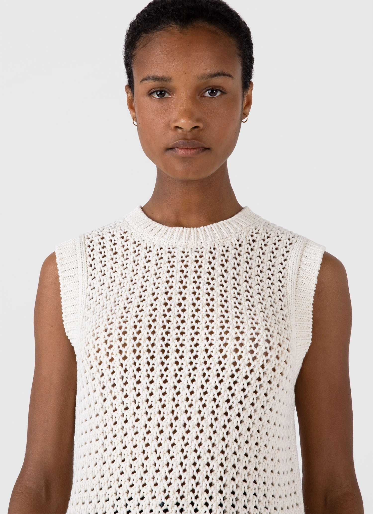 Comfortable Drape Spandex Integration Women's Chunky Cotton Stitch Vest in Ecru