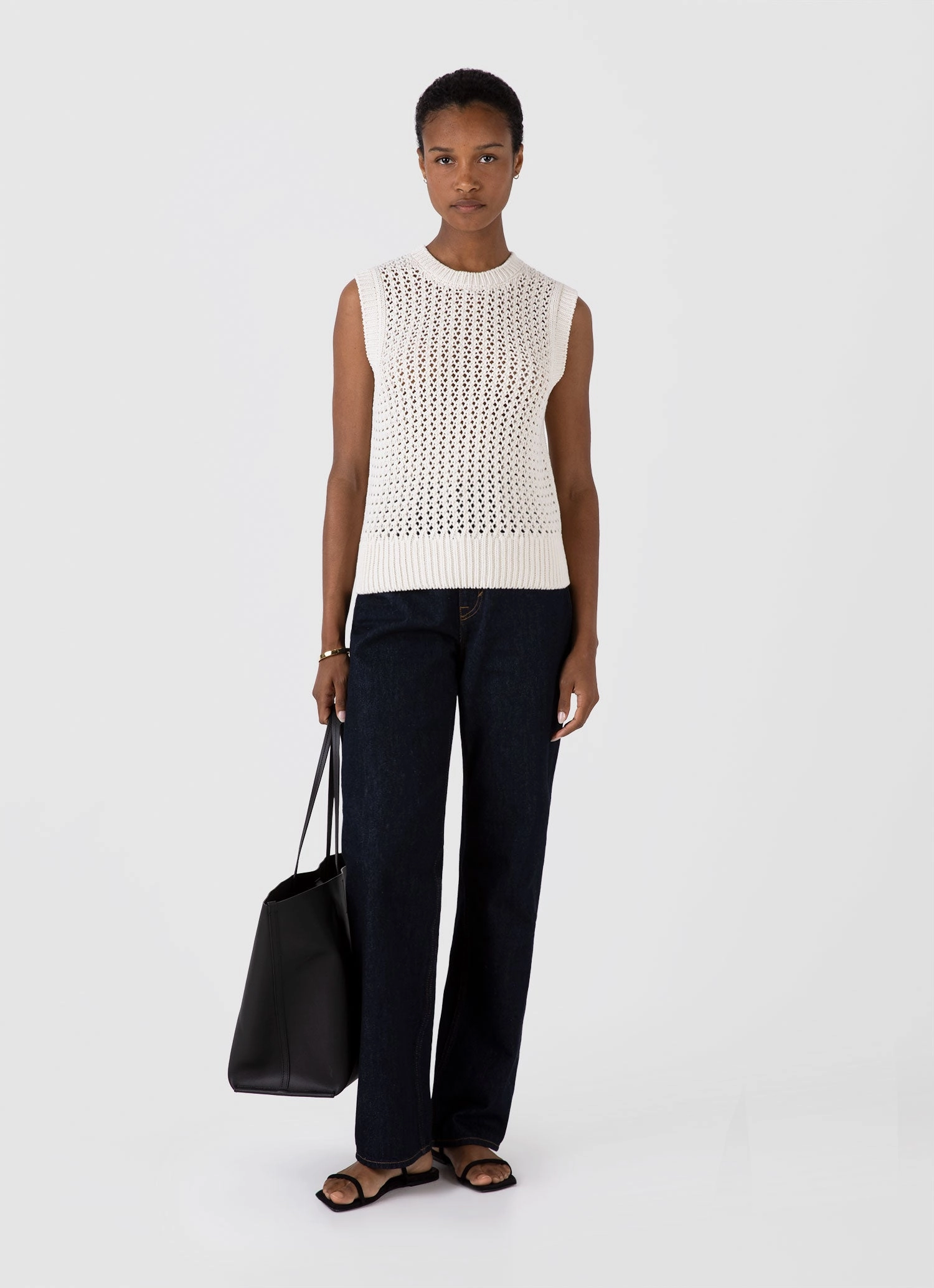 Chill Vibe Women's Chunky Cotton Stitch Vest in Ecru