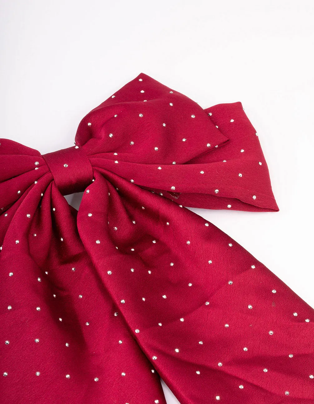 Maroon Fabric Diamante Satin Drop Bow Hair Clips