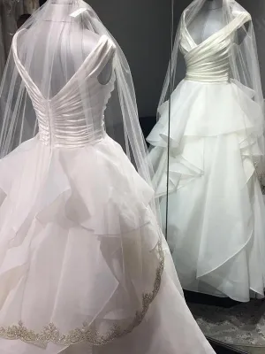 Marvelous Satin & Organza V-neck Neckline A-line Wedding Dresses With Pleats WD079