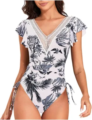 Masbird One Piece Swimsuit Women Tummy Control Bathing Suits Slimming Ruffle Swimsuit One Piece Lace Swimwear