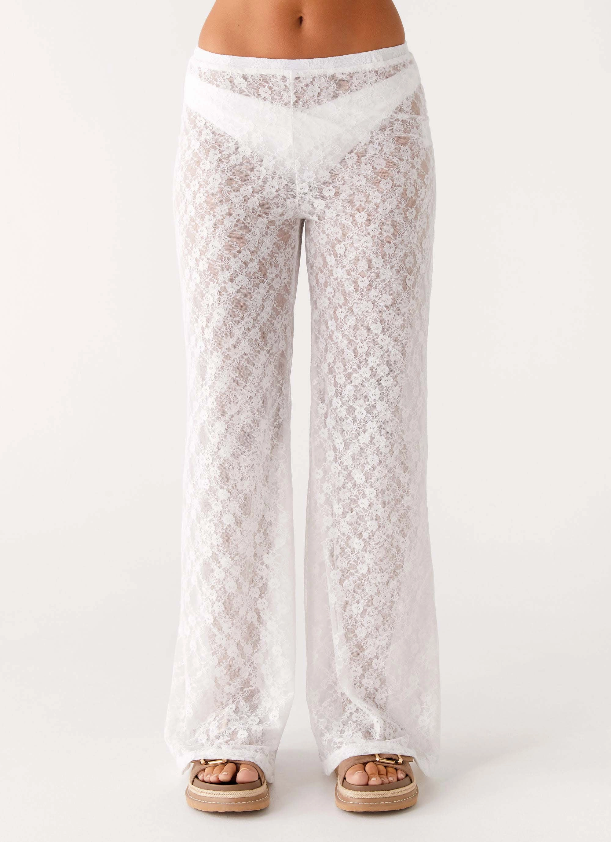 No Iron Matcha Lace Pants - White