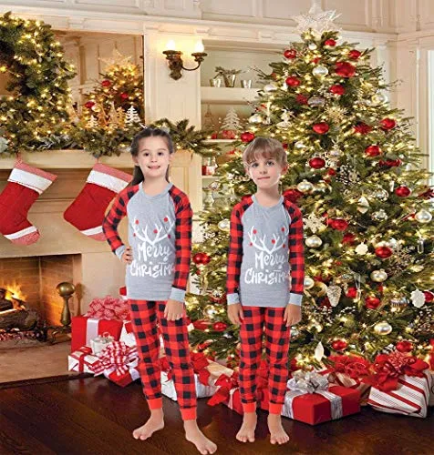 Matching Family Plaid Pajamas Boys Girls Christmas PJs Holiday Deer Printed Sleepwear Kids 12 to 18 Months