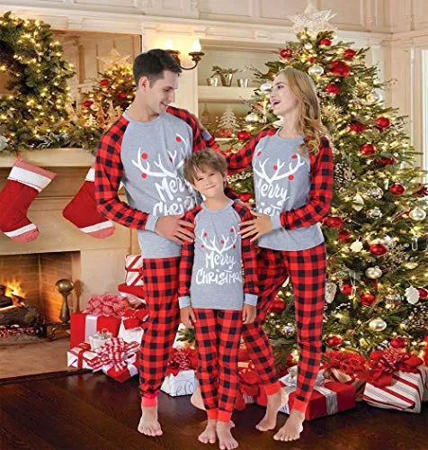 Matching Family Plaid Pajamas Boys Girls Christmas PJs Holiday Deer Printed Sleepwear Kids 12 to 18 Months