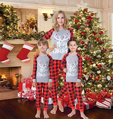Matching Family Plaid Pajamas Boys Girls Christmas PJs Holiday Deer Printed Sleepwear Kids 12 to 18 Months