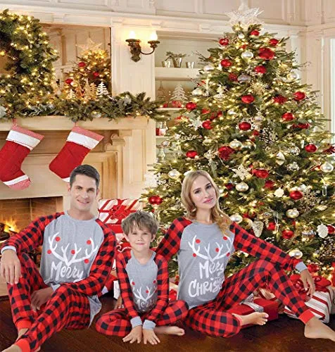 Matching Family Plaid Pajamas Boys Girls Christmas PJs Holiday Deer Printed Sleepwear Kids 12 to 18 Months