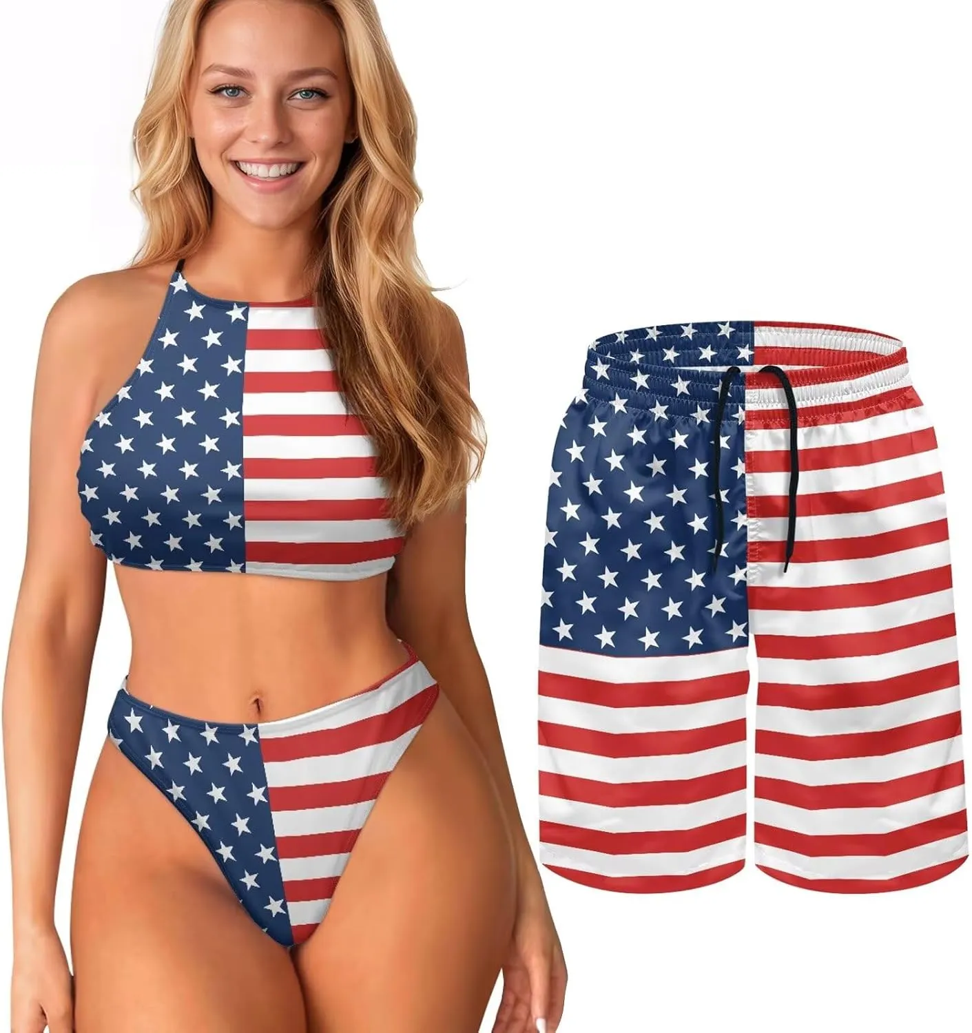 Matching Swimsuits for Couples Two Piece Bikini Sets or Swim Trunks Summer Beach Vacation Swimwear