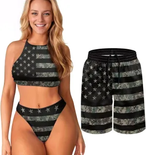 Matching Swimsuits for Couples Two Piece Bikini Sets or Swim Trunks Summer Beach Vacation Swimwear