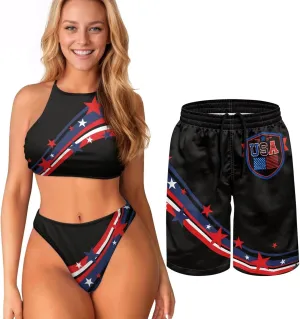 Matching Swimsuits for Couples Two Piece Bikini Sets or Swim Trunks Summer Beach Vacation Swimwear
