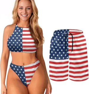 Matching Swimsuits for Couples Two Piece Bikini Sets or Swim Trunks Summer Beach Vacation Swimwear