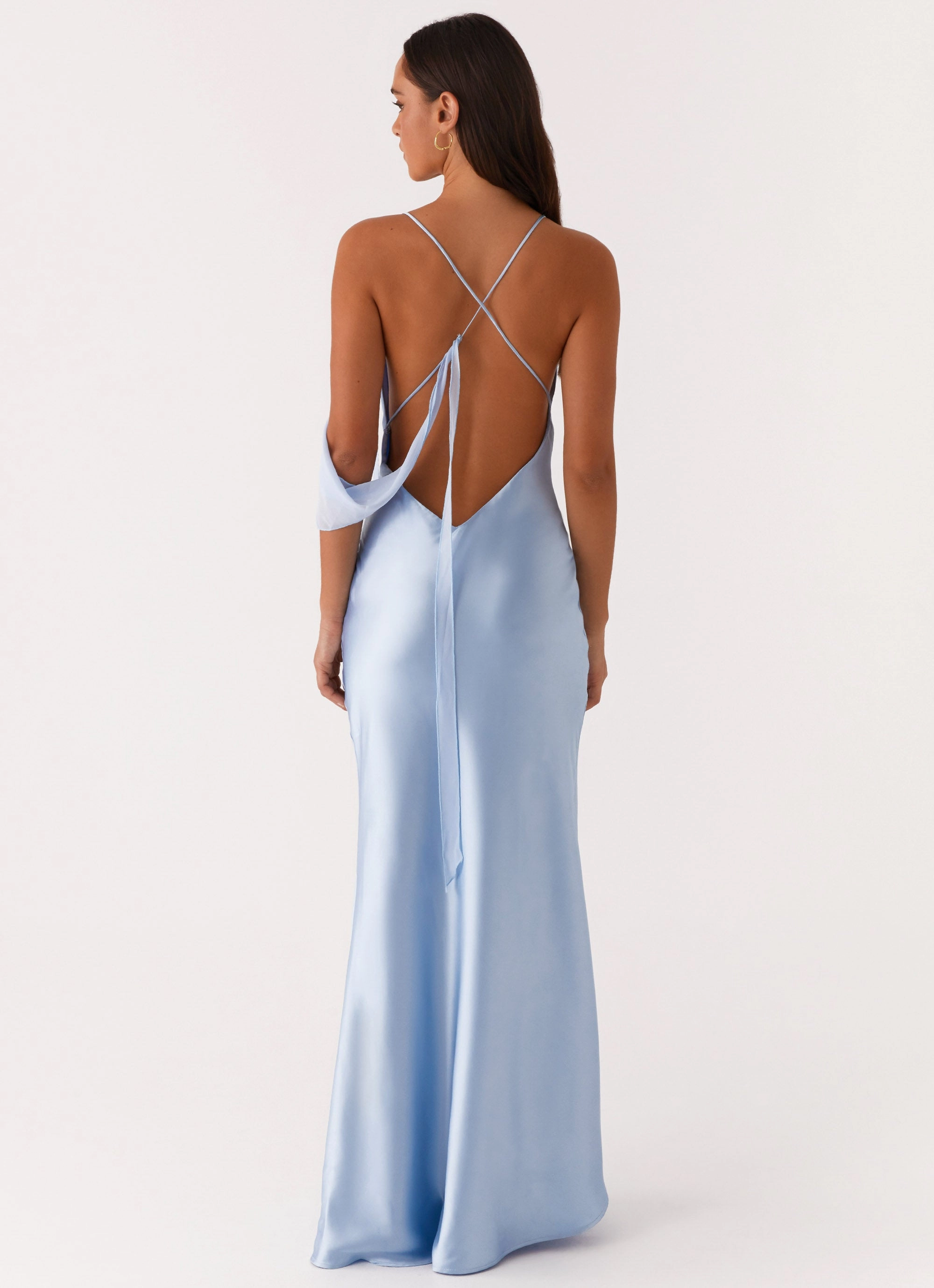 Too Sweet Satin Maxi Dress - Blue Urban Ready Feminine Tailoring