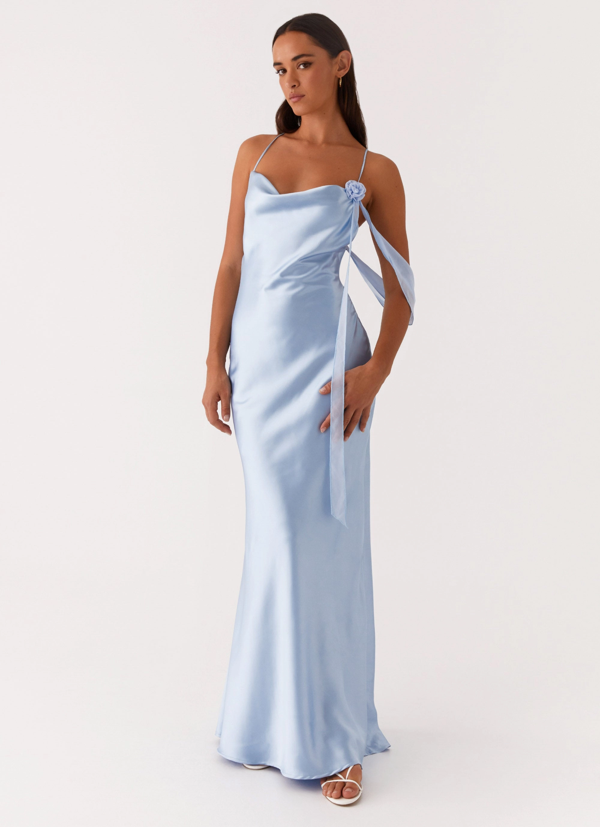 Timeless office dress Too Sweet Satin Maxi Dress - Blue