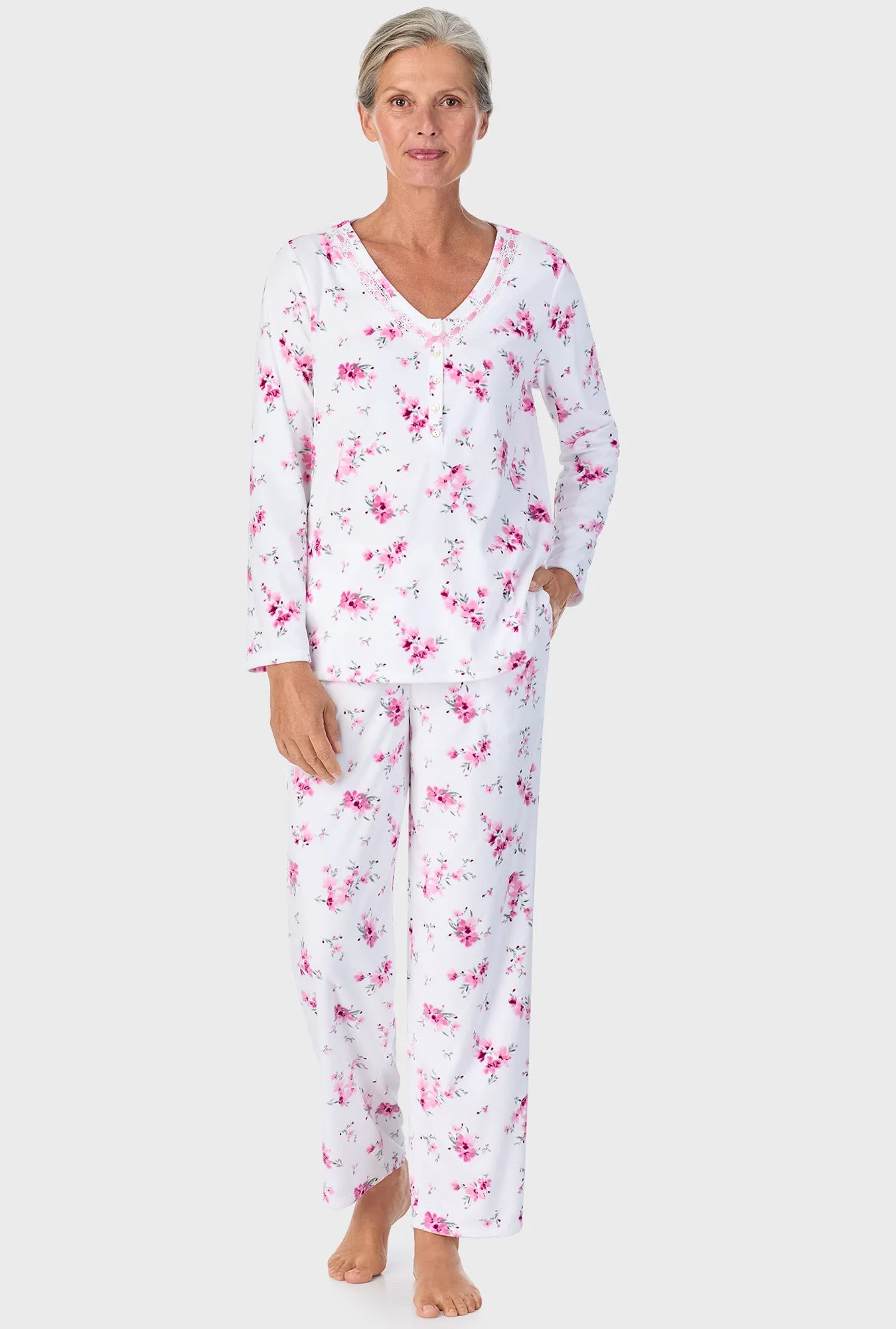 Mauve Floral Long Sleeve Henley PJ Set