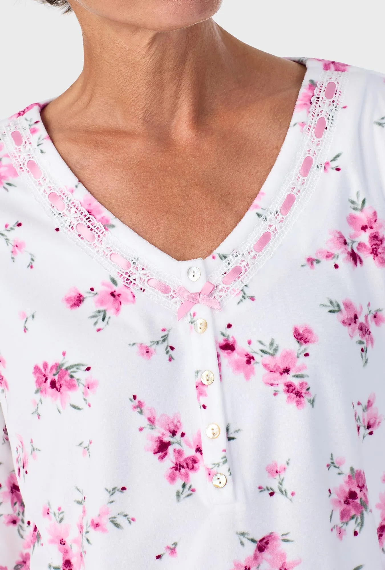 Mauve Floral Long Sleeve Henley PJ Set