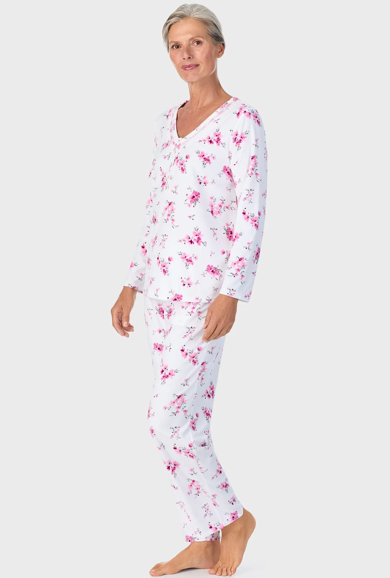 Mauve Floral Long Sleeve Henley PJ Set