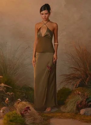 Mavie Maxi Skirt - Khaki Versatile Tapered Cut Active Design Mavie Maxi Skirt - Khaki