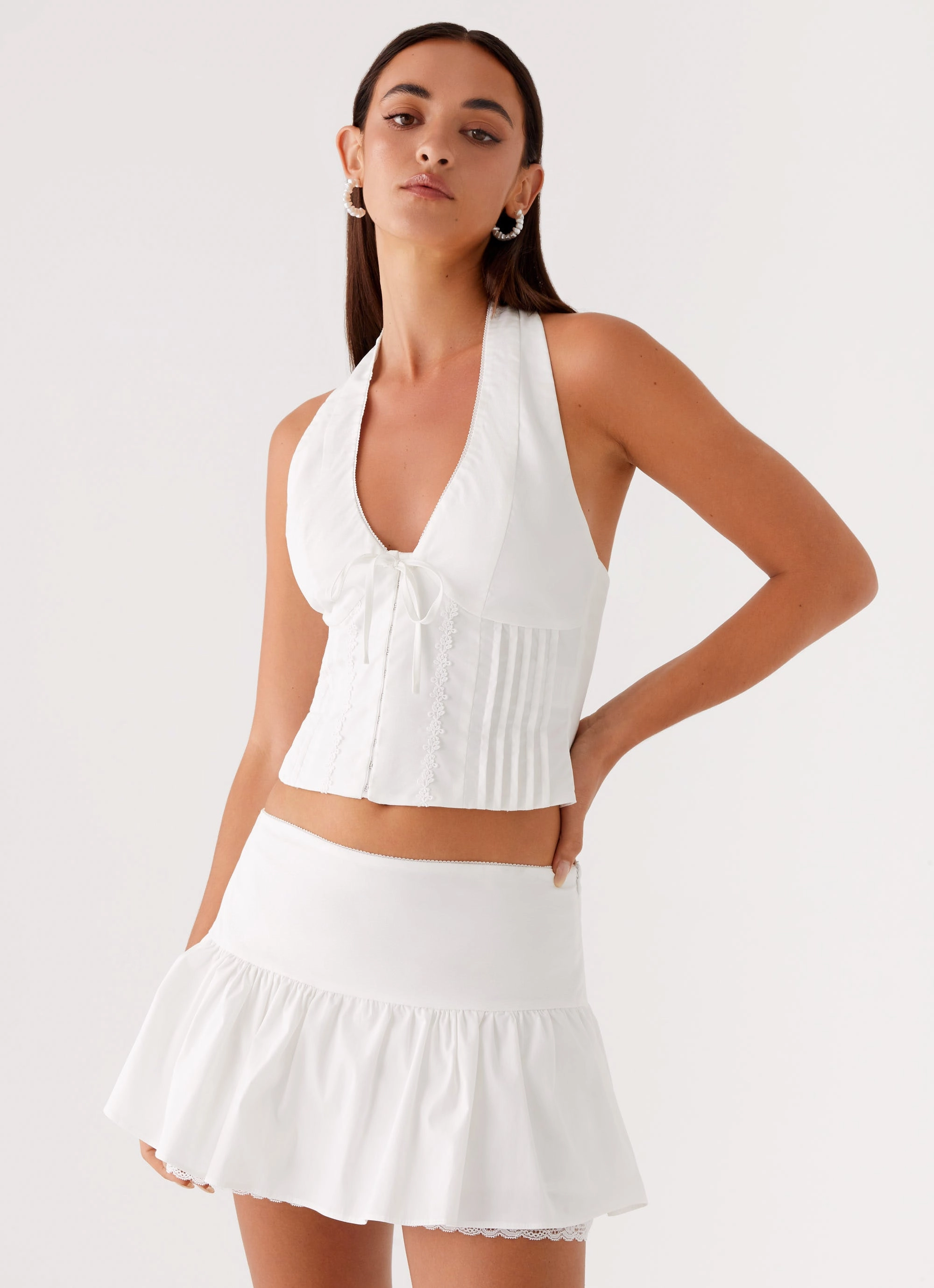 Mavis Mini Skirt - White Bold Waistband Seamless Wear