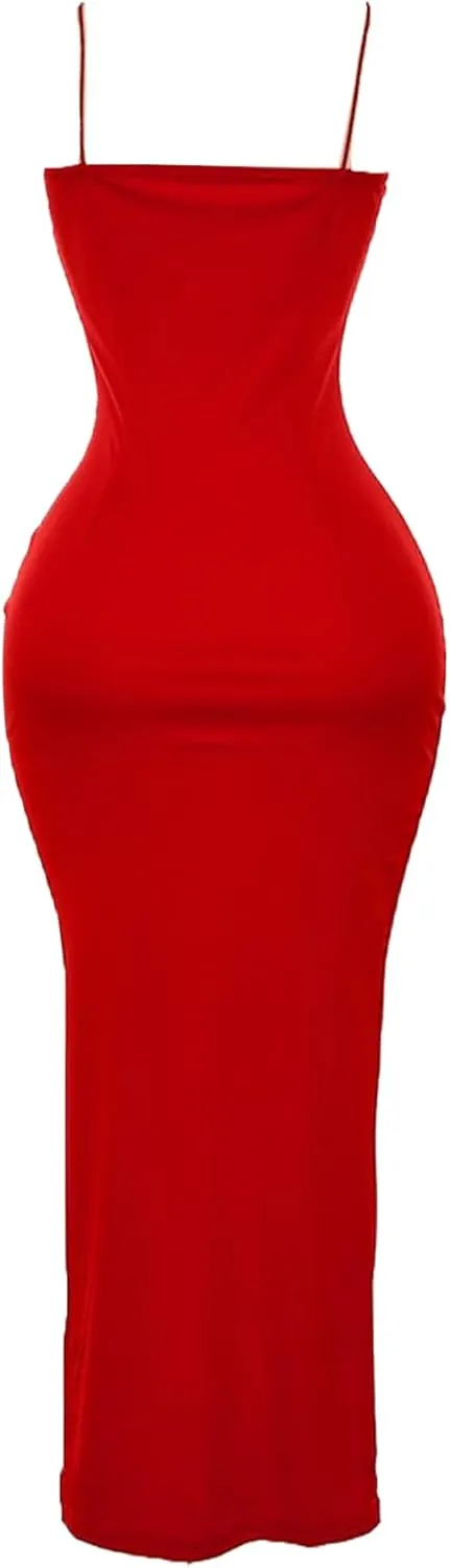 Maxi Bodycon Dress for Women Cami Maxi Dress Bodycon Slip Fitted Maxi Dress for Women Long Fitted Dresses for Women