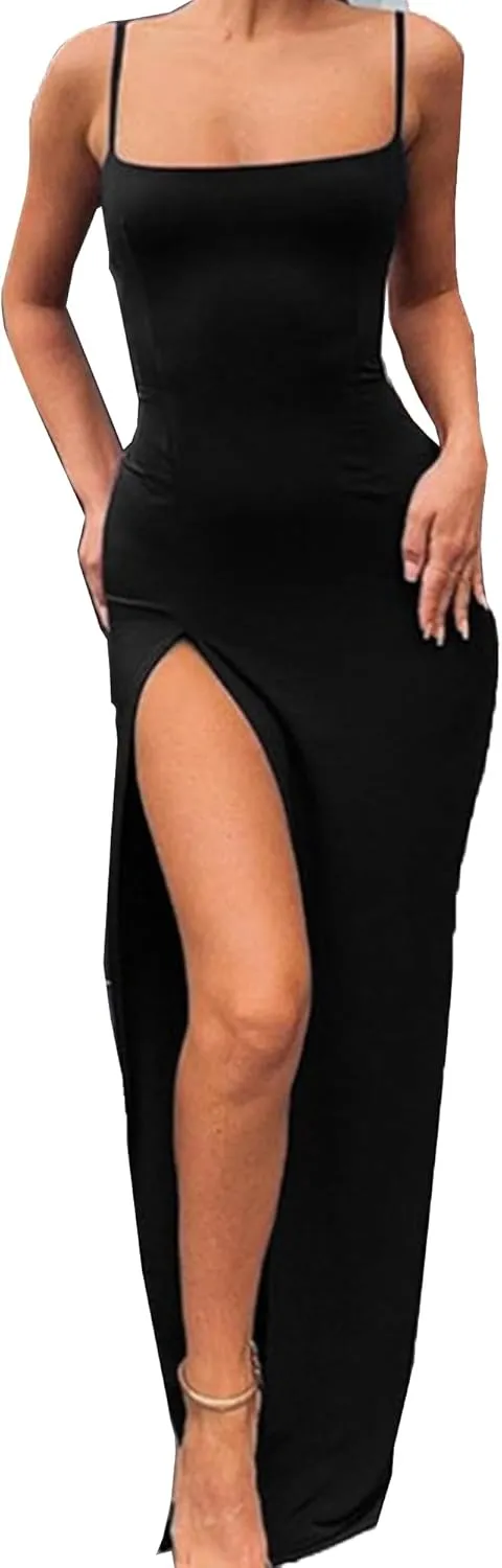 Maxi Bodycon Dress for Women Cami Maxi Dress Bodycon Slip Fitted Maxi Dress for Women Long Fitted Dresses for Women