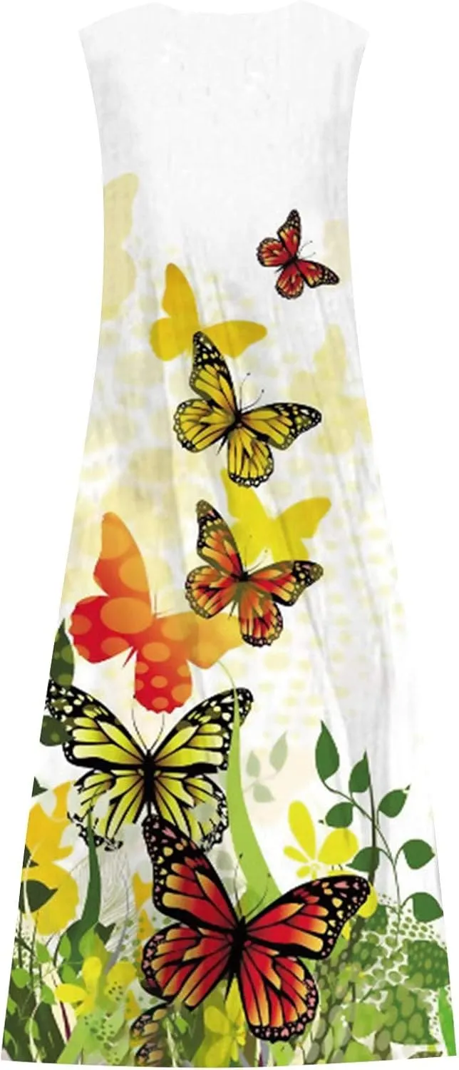 Maxi Dresses for Women 2024 Casual Plus Size Printed Sundresses with Pockets Trendy V Neck Sun Dress Summer Dress
