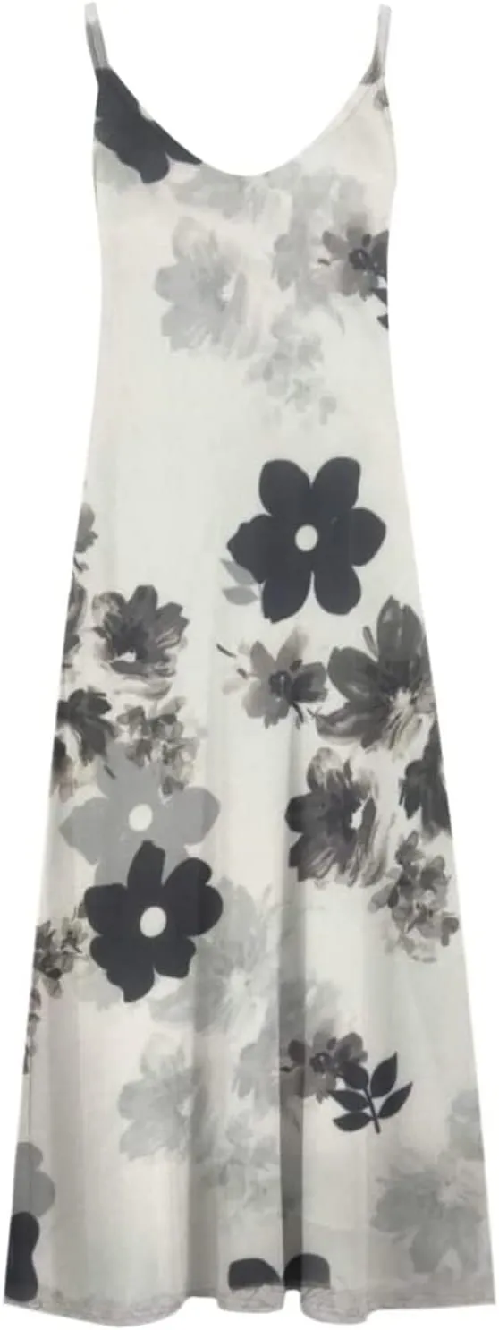 Maxi Dresses for Women 2024 Sexy V Neck Spaghetti Strap Sun Dress Floral Print Flowy Boho Beach Dress Summer Dresses