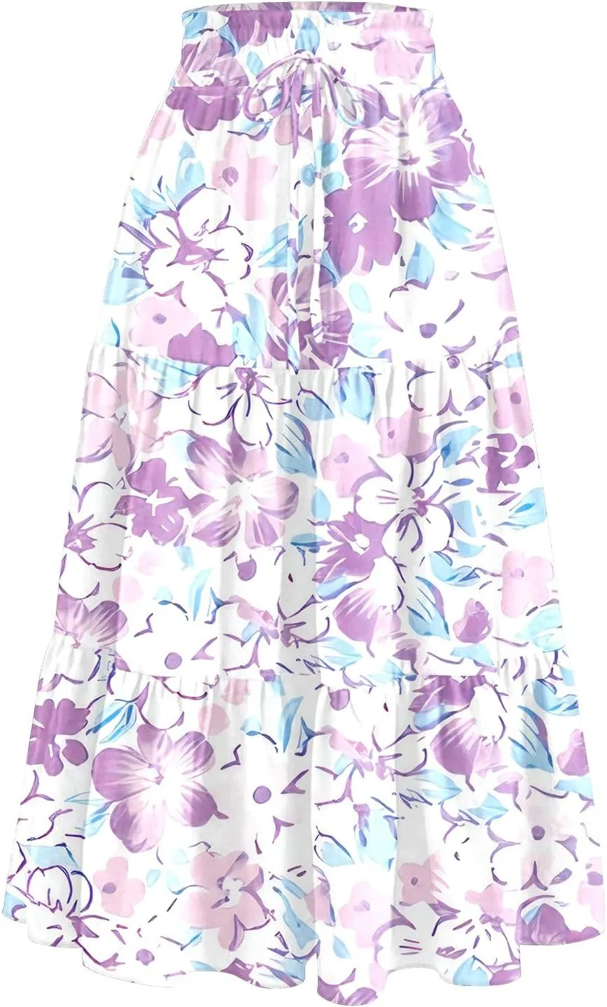 Maxi Skirt Plus Size for Women High Waist Flowy A-Line Long Skirt Summer Trend