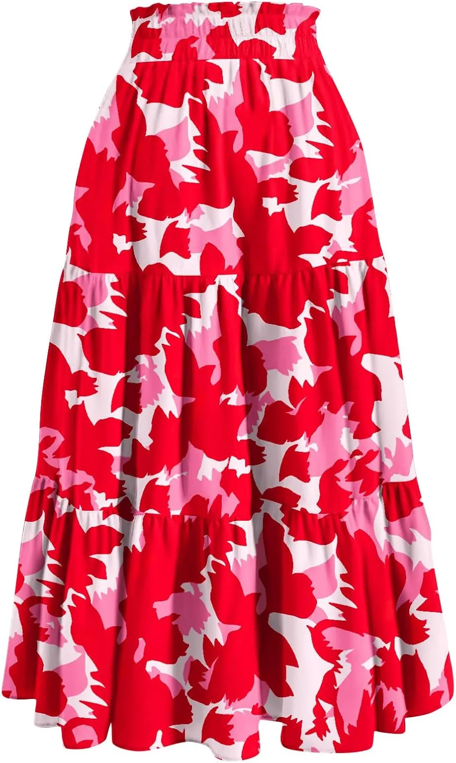 Maxi Skirts for Women Summer Boho Floral High Waisted Skirts Flowy Swing Pleated A-Line Beach Tiered Long Skirts