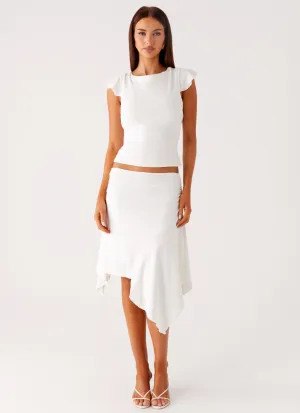 TouchscreenCompatiblePockets Slim Waist Maxina Asymmetrical Midi Skirt - White