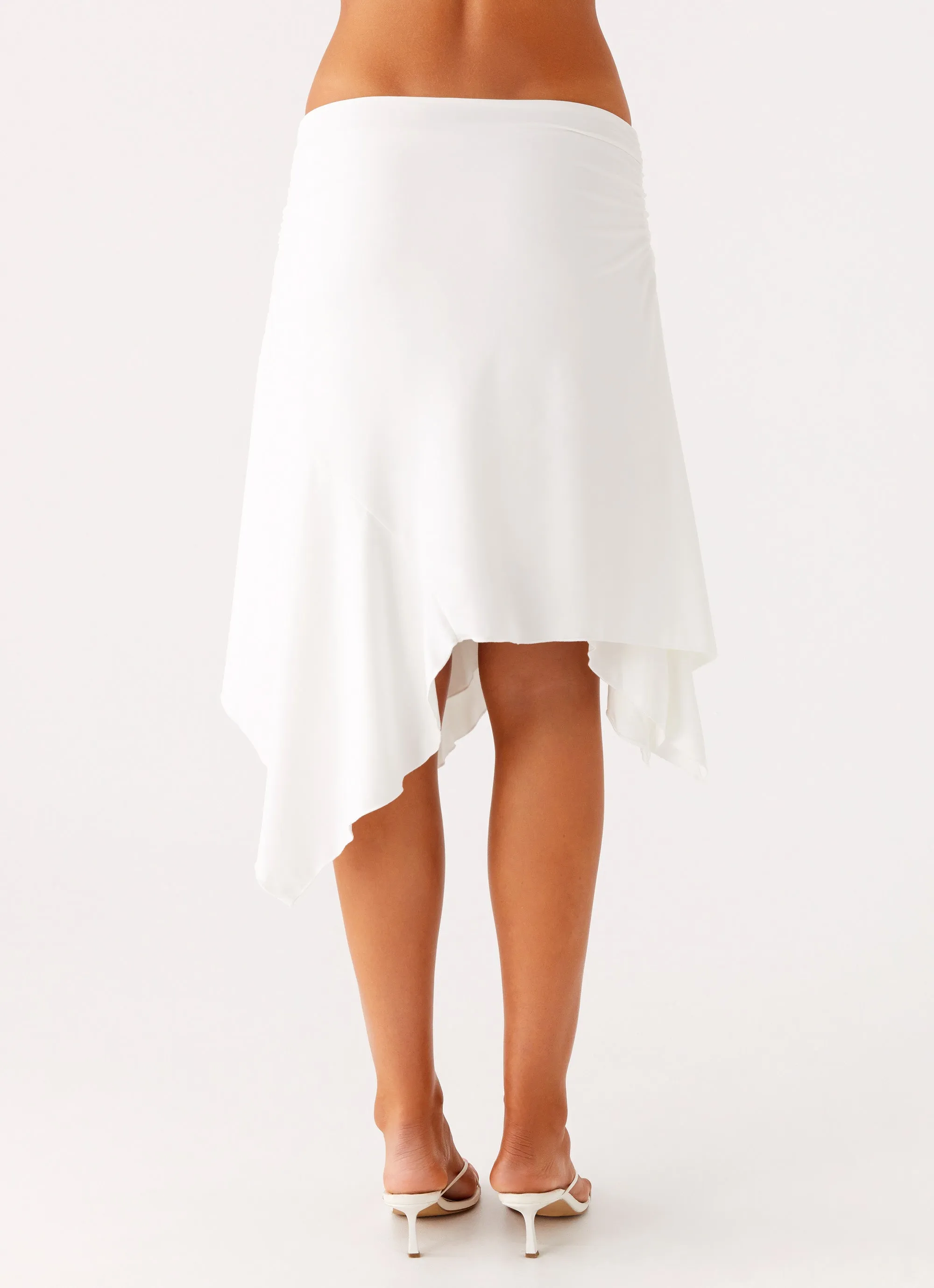 Breath Flex Flexibility Built-In Maxina Asymmetrical Midi Skirt - White