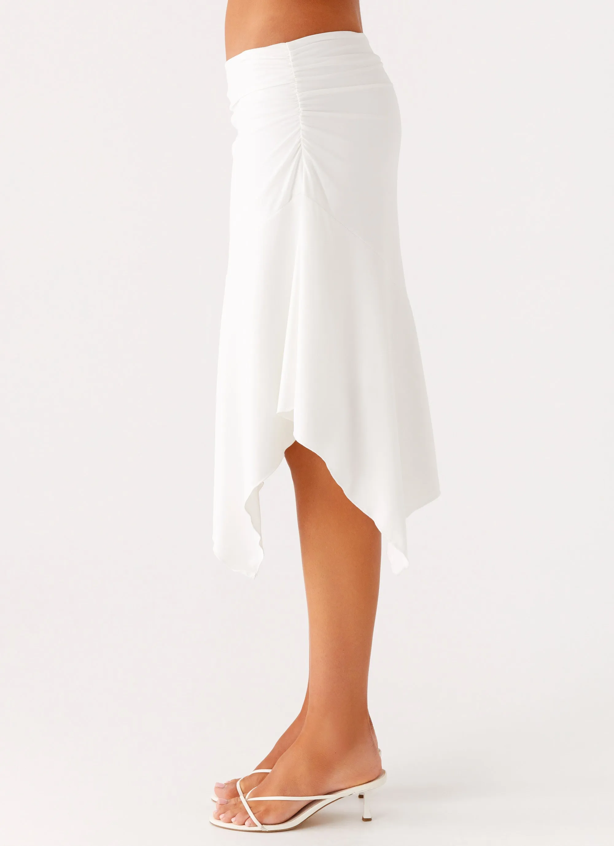 Adaptable Style Stretchable Waist Maxina Asymmetrical Midi Skirt - White