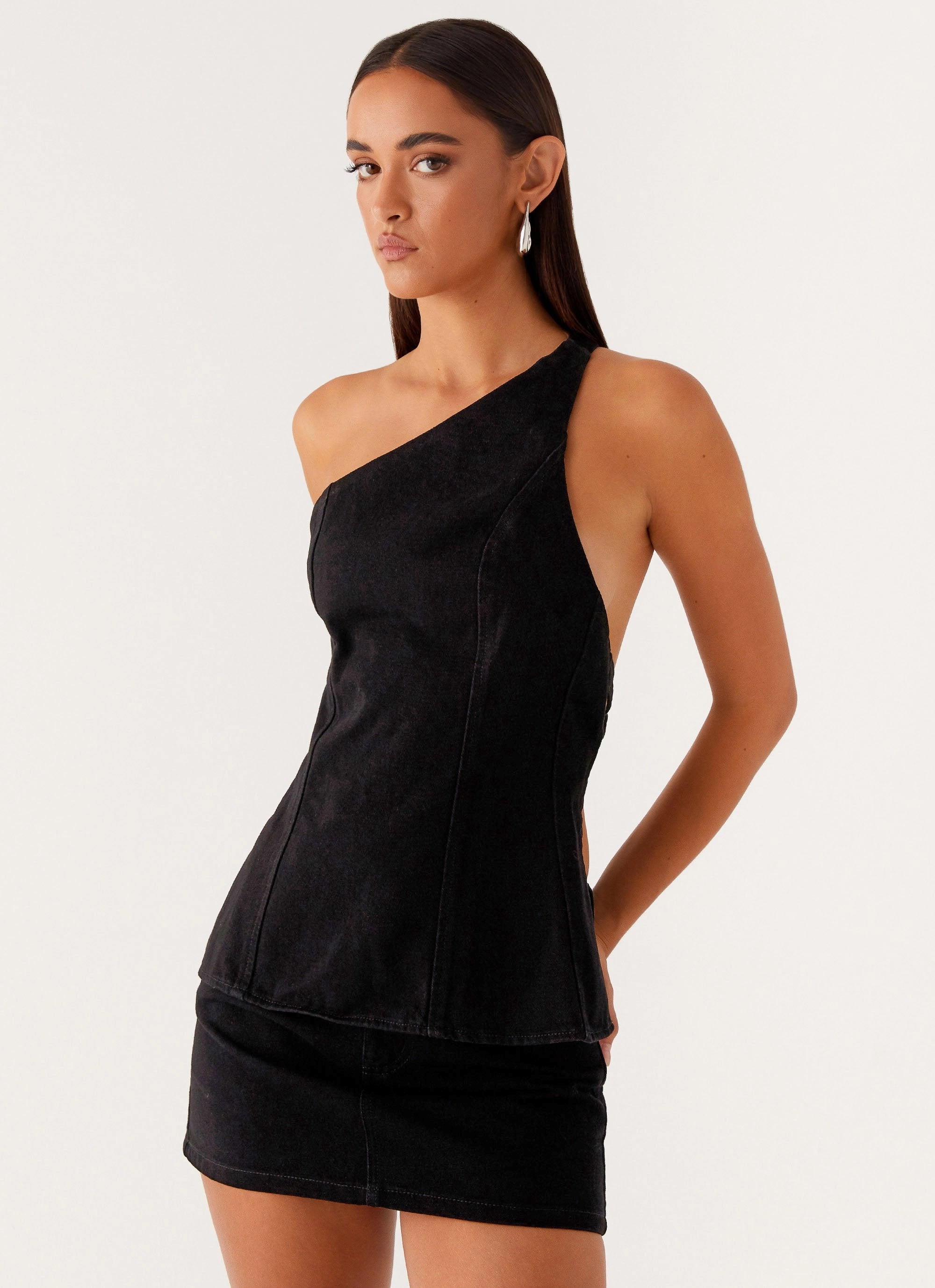 Maysa Denim Top - Black Double Chest Pocket RelaxedSilhouette
