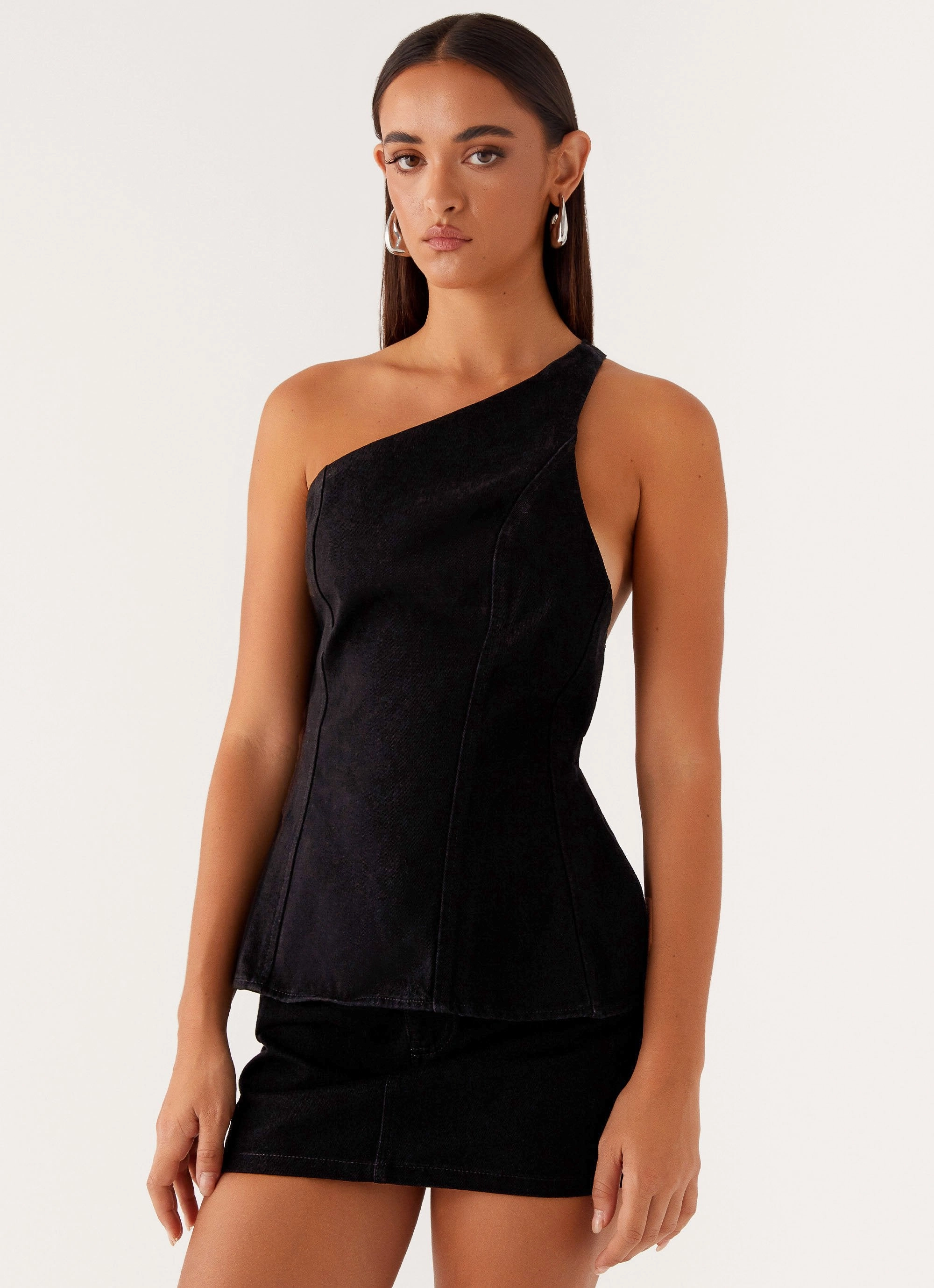 Sun Protection Fabric VNeckReinforcement Maysa Denim Top - Black