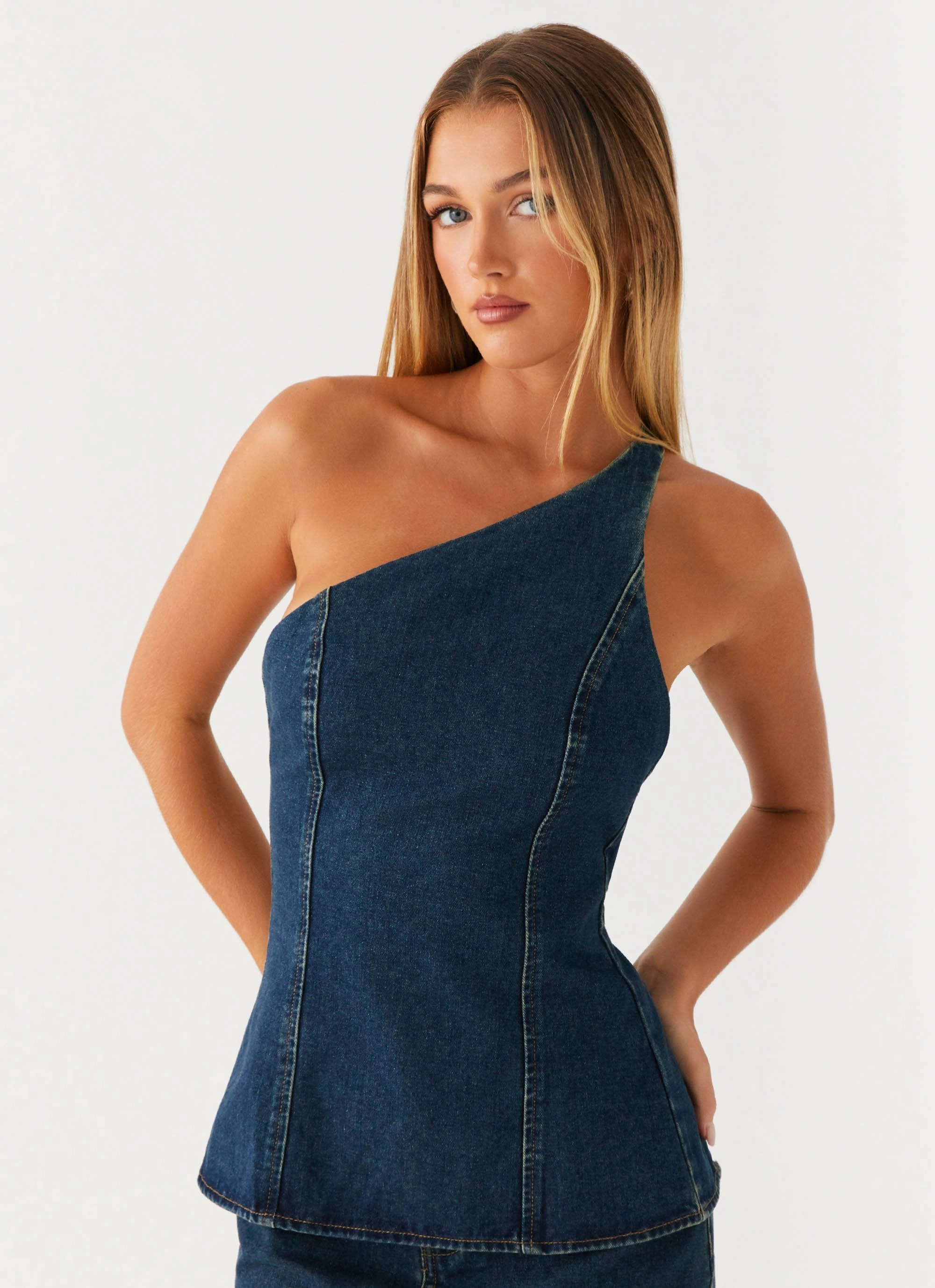 Maysa Denim Top - Washed Denim Airflow Mesh Panel RollUpSleeves