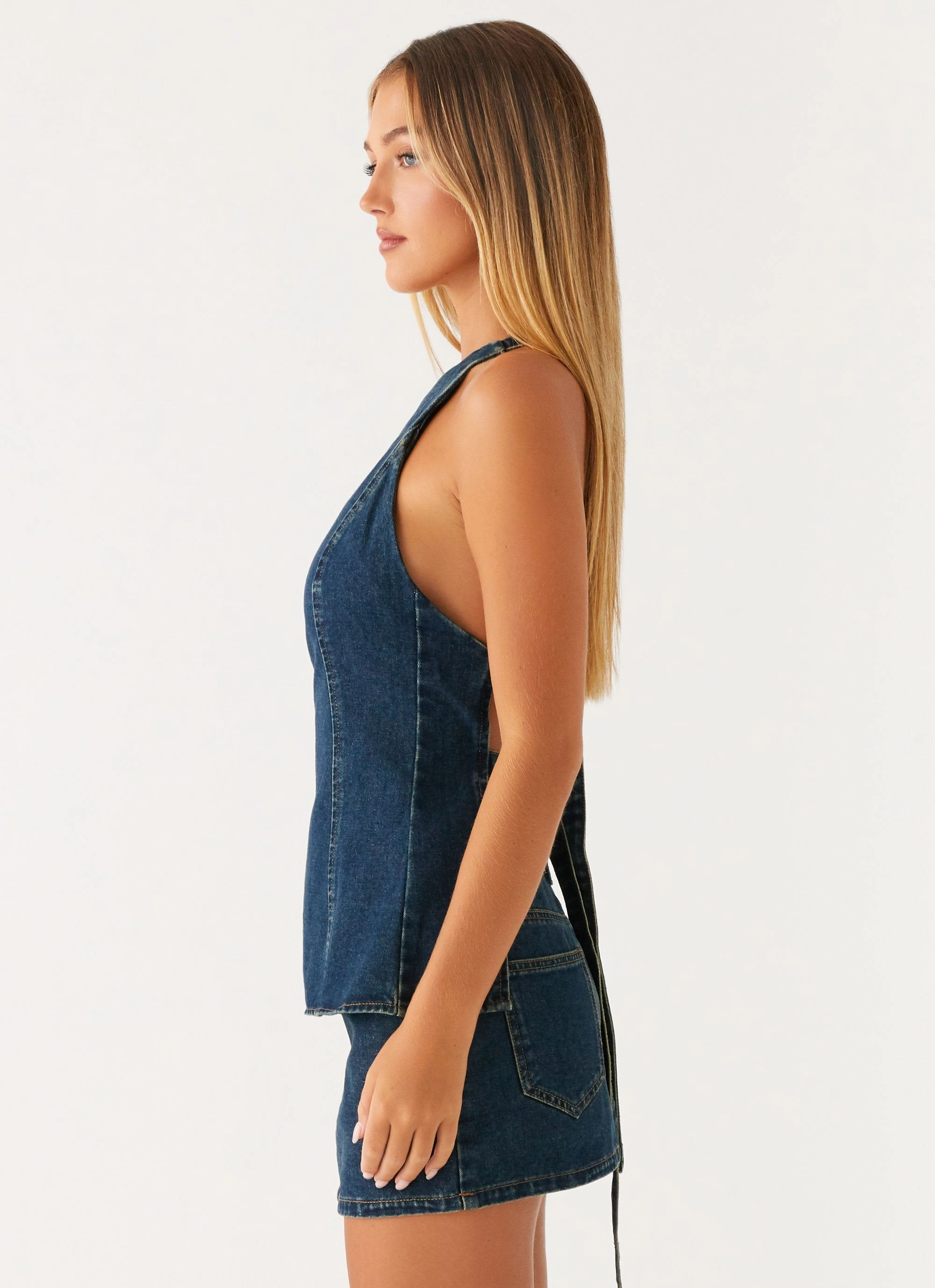 Maysa Denim Top - Washed Denim Two Tone Texture Effect UV Protection Enhanced