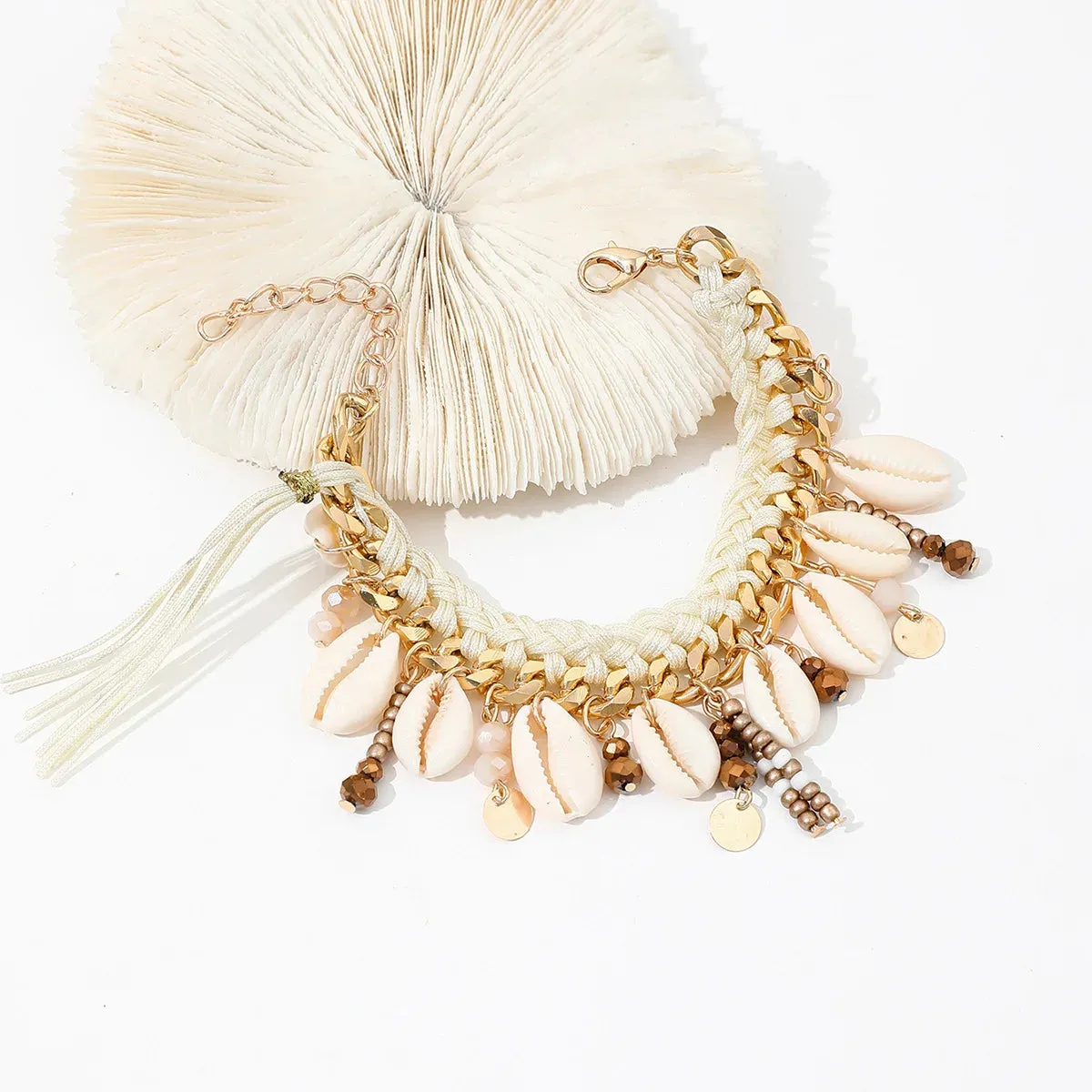 MAYTRENDS  -  Bohemian Handmade Woven Rope Chain Bracelets For Women Fashion Sweet Cool Shell Charm Bracelets Bangles Men Jewelry