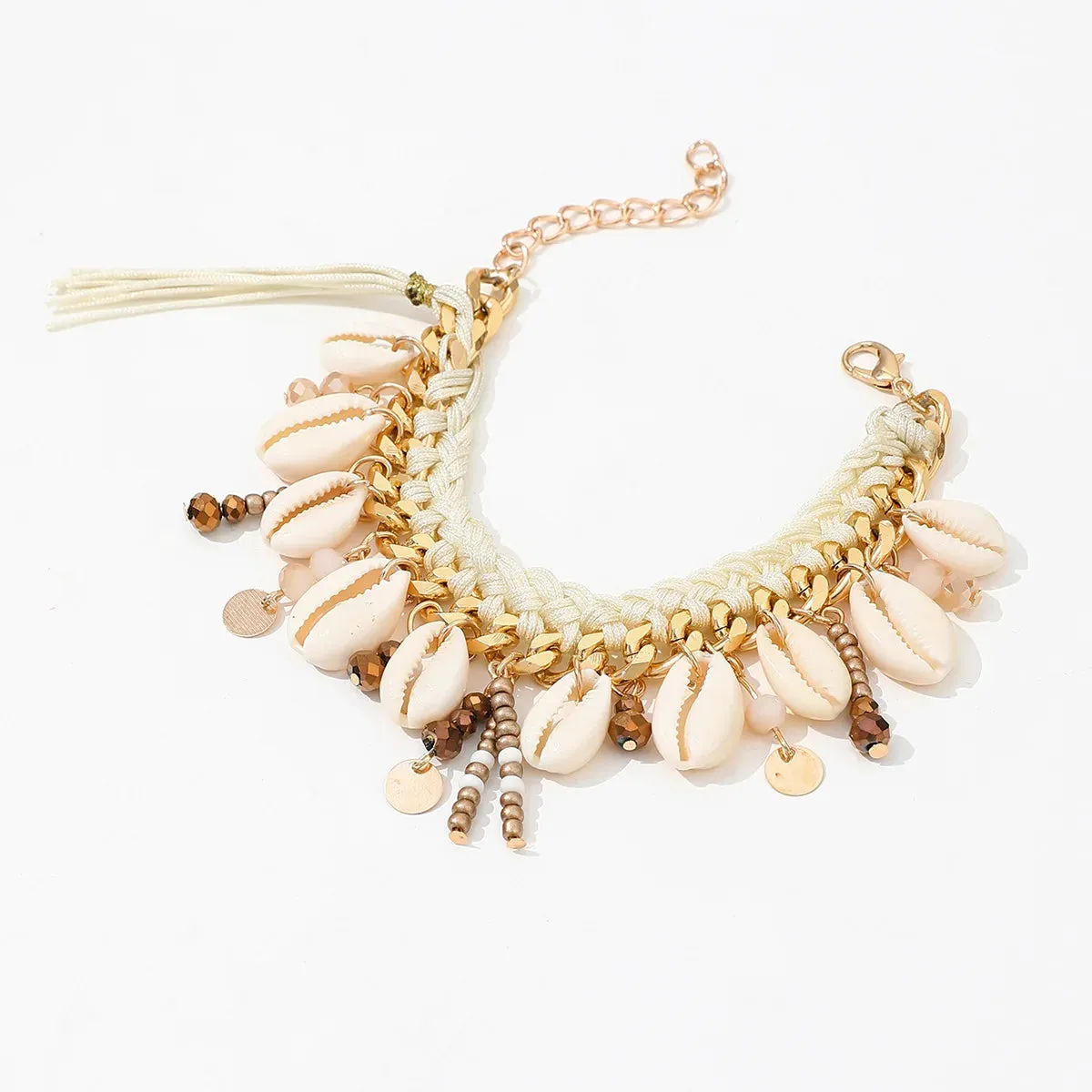MAYTRENDS  -  Bohemian Handmade Woven Rope Chain Bracelets For Women Fashion Sweet Cool Shell Charm Bracelets Bangles Men Jewelry