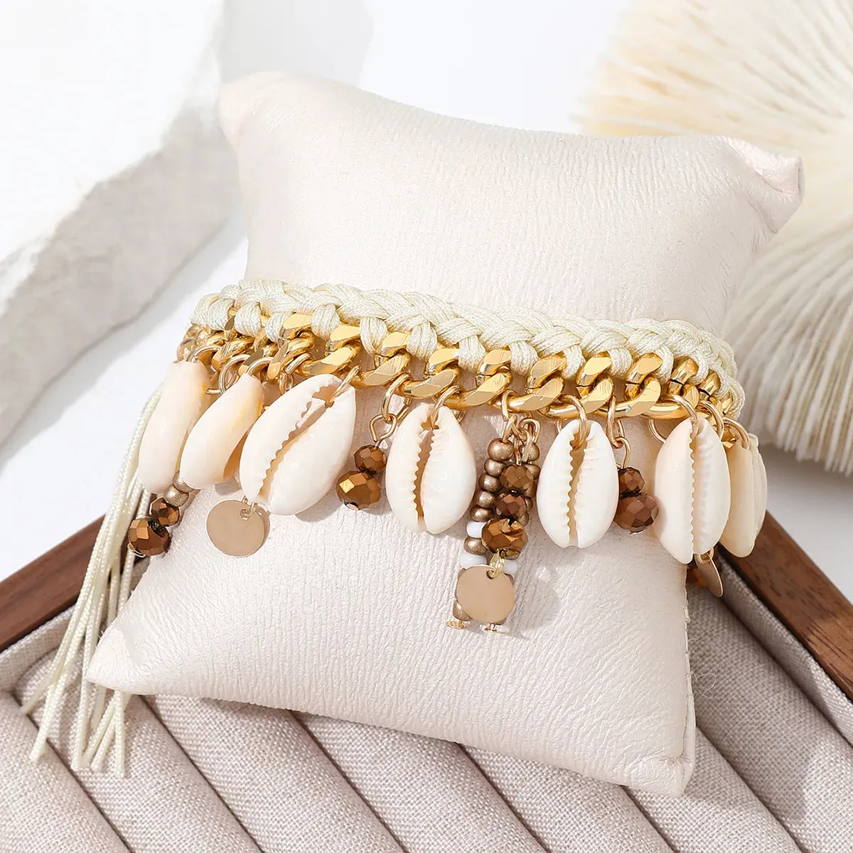 MAYTRENDS  -  Bohemian Handmade Woven Rope Chain Bracelets For Women Fashion Sweet Cool Shell Charm Bracelets Bangles Men Jewelry