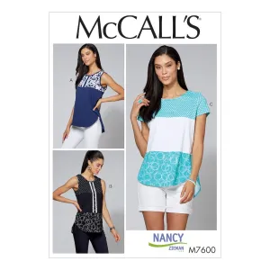 McCall's Pattern M7600 Misses'/Women's Pullover Tops with Contrast and Sleeve Variations